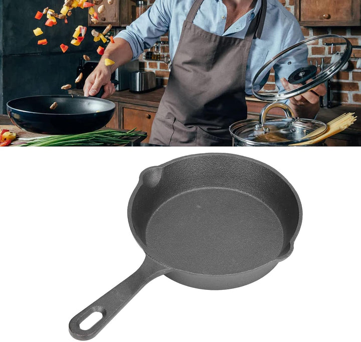 14cm Gusseisenpfanne, Rund Grillpfanne Gusseisen Pfanne Bratpfanne mit Griff Kochen Eisenpfanne für