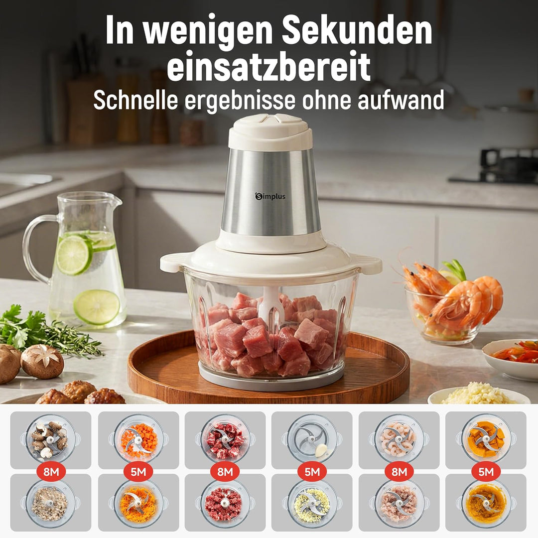 SIMPLUS Multizerkleinerer Elektrisch 1.8L Glas, 420 Edelstahl 4 Klingen, 2 Geschwindigkeiten, 6 Seku