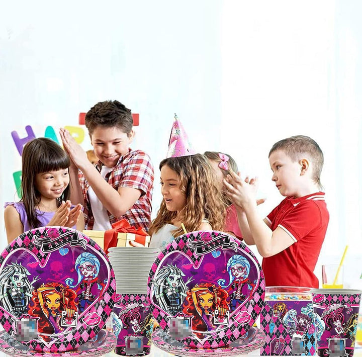 Doyomtoy Cartoon-Themenparty-Geschirr,Kindergeburtstag Partygeschirr,61 Stück Party-Geschirrset Esst