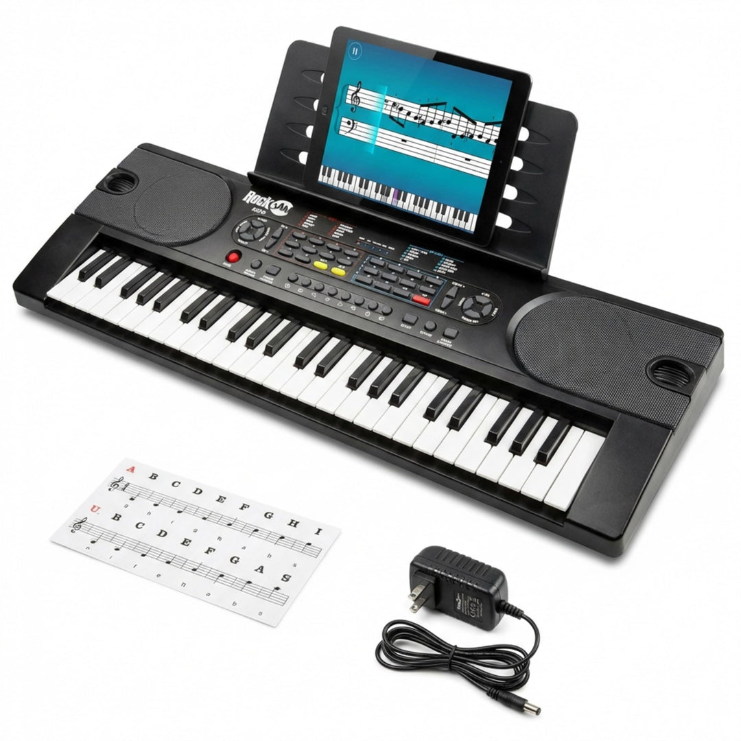 RockJam 49 Key Keyboard Piano with Power Supply, Sheet Music Stand, Piano Note Stickers & Simply Pia