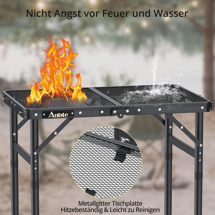 Anbte Campingtisch Klapptisch mit 3 Verstellbare Höhe Falttisch aus Aluminium 60 * 40cm Koffertisch