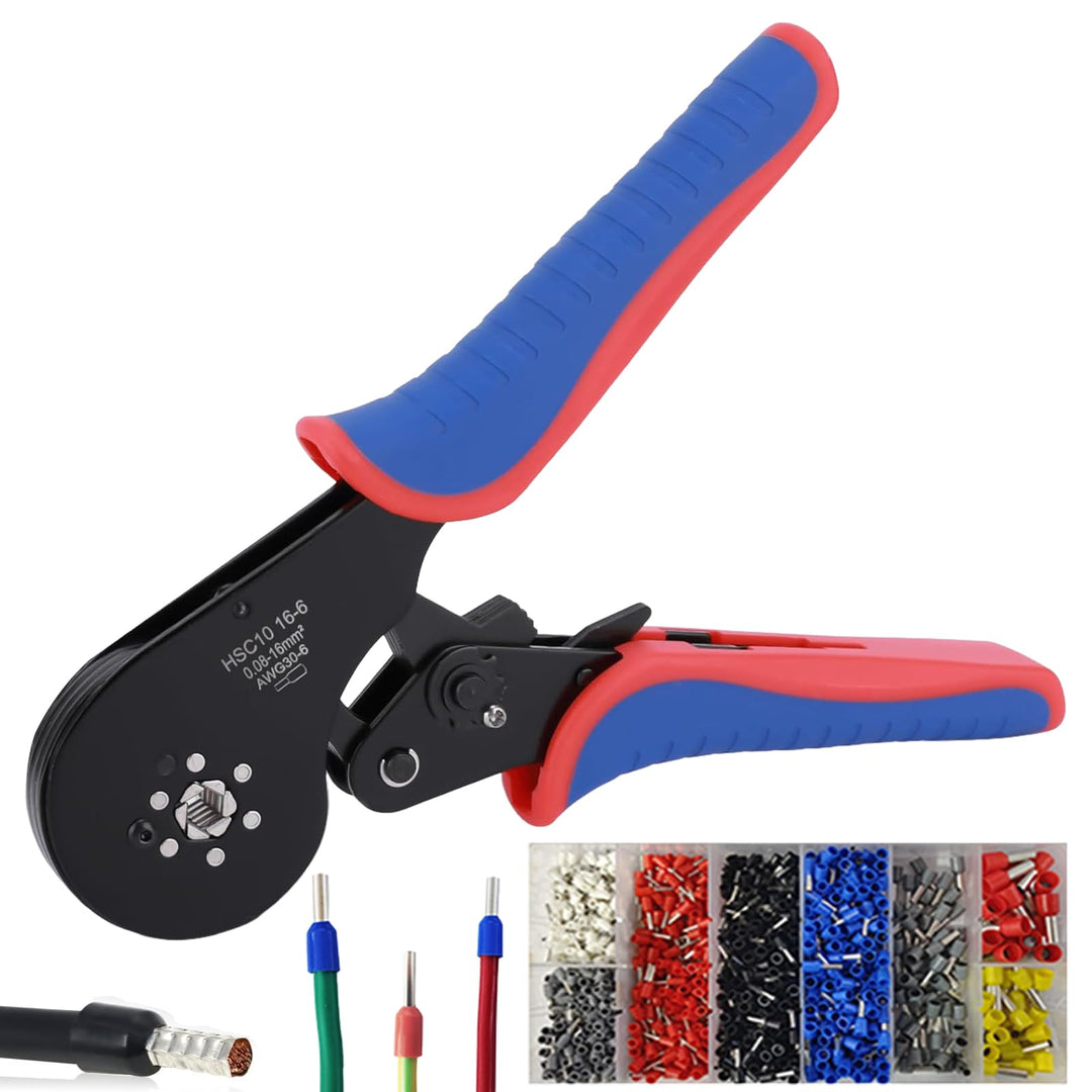 Crimpzange 0,08-16 mm², 30-5AWG Crimpzange 16 mm2 Aderendhülsen Set, Aderendhülsenzange mit 1200 Stü
