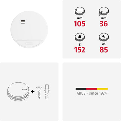 ABUS Rauchmelder RWM150 - langlebige 10-Jahres-Batterie - für Wohnräume und VdS geprüft nach DIN EN