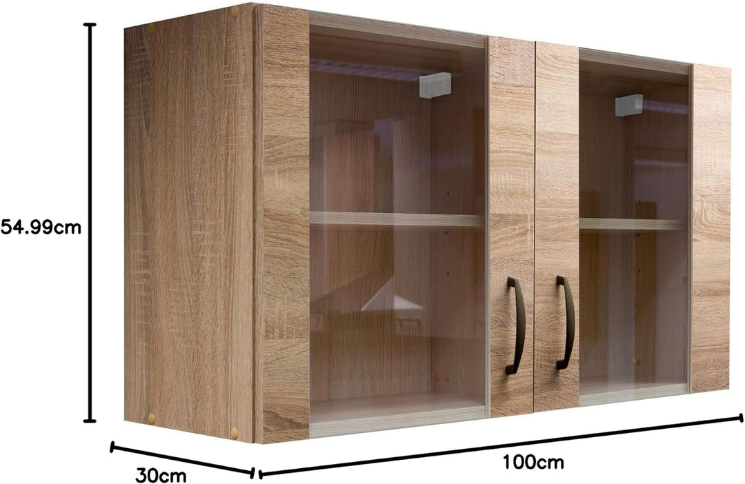 Flex Well Glas-Hängeschrank HERNE - Oberschrank vielseitig einsetzbar - 2-türig - Breite 100 cm - Ei