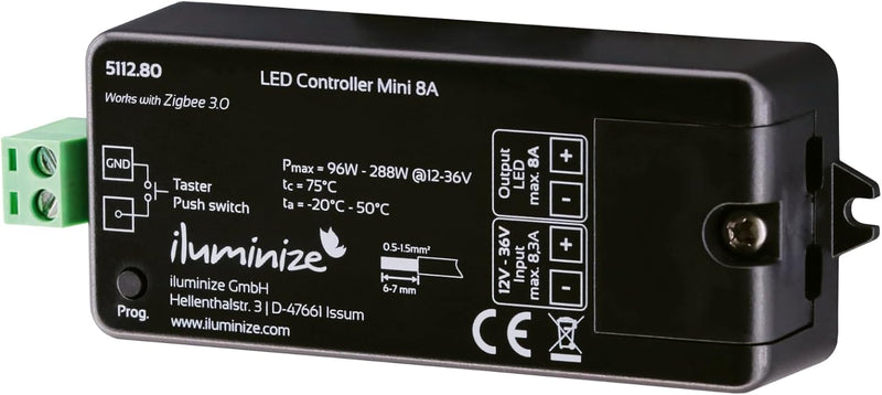 iluminize Zigbee 3.0 LED-Controller 1x 8A, 12V-36V, für weisse LEDs, Lightlink & Touchlink (1x 8A we