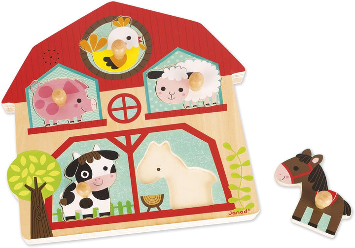 Janod J07079 - Musikpuzzle Bauernhof-Freunde 5 Teile, Bauernhof-Freunde
