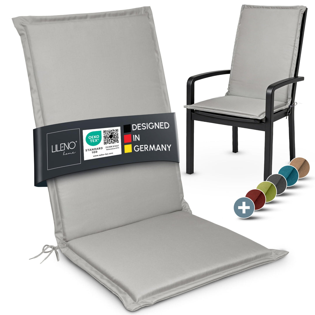 LILENO HOME Gartenstuhl Auflagen [1er Set - Hochlehner] in Grau - Bequeme Liegen als Sitzauflagen fü