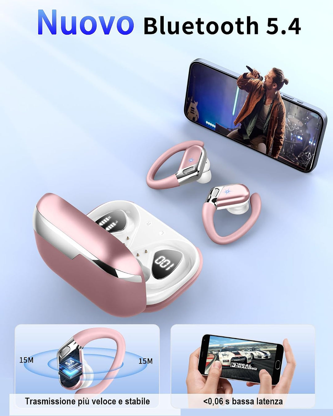 Bluetooth Sport-Kopfhörer, Bluetooth 5.4 HiFi Stereo, 50H kabellose Kopfhörer CVC 8.0 Geräuschunterd