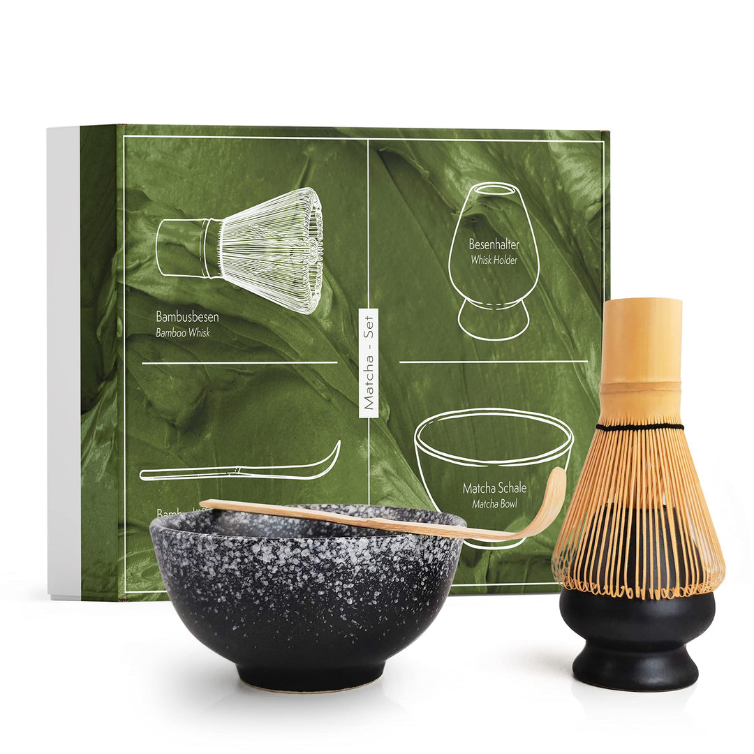 Matcha Set aus Besen, Schale, Löffel und Besenhalter - handgefertigtes Geschenk-Set für die traditio