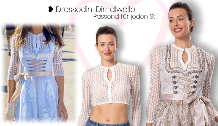 Dirndlwelle Dirndl Bluse Damen Langarm Spitze Dirndlbluse Damen 3/4 Arm Trachtenmode Knöpfe Button D