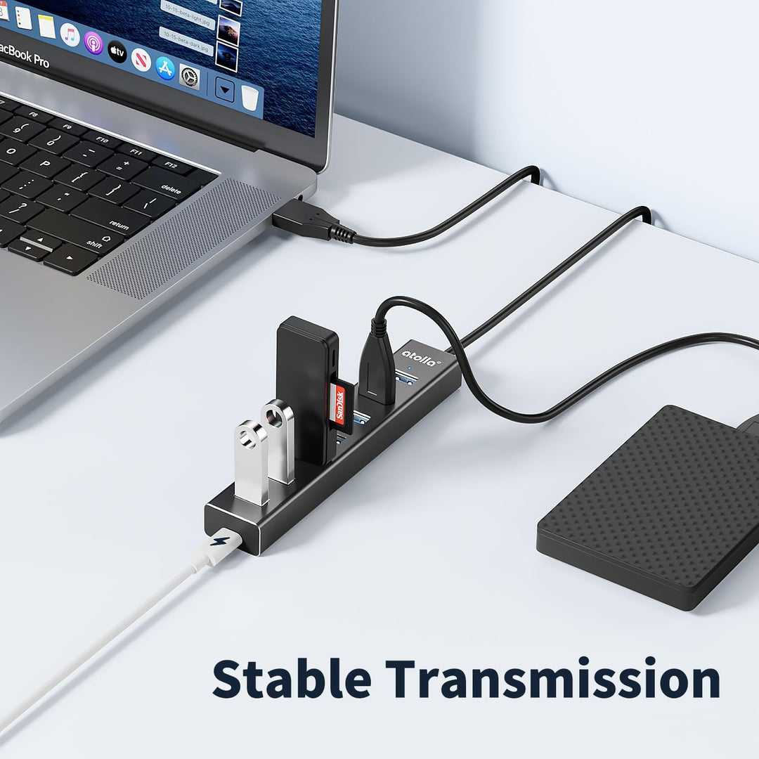 USB Hub 3.0, Aluminium 8-Port USB Verteiler 5Gbps Adapter mit 100cm Lang Kabel, Mehrfach USB3.0-Date