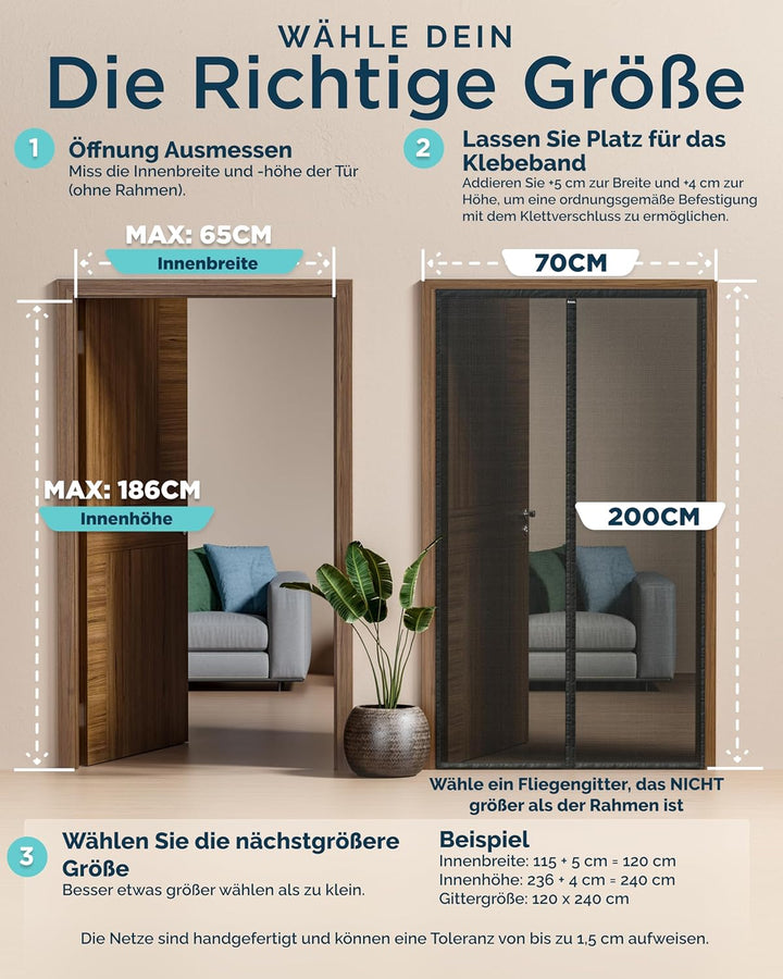 ARCOL Fliegengitter Balkontür 70x200 cm cm aus Fiberglas – Schluss mit Mücken in 3 Min., Ultrafeines
