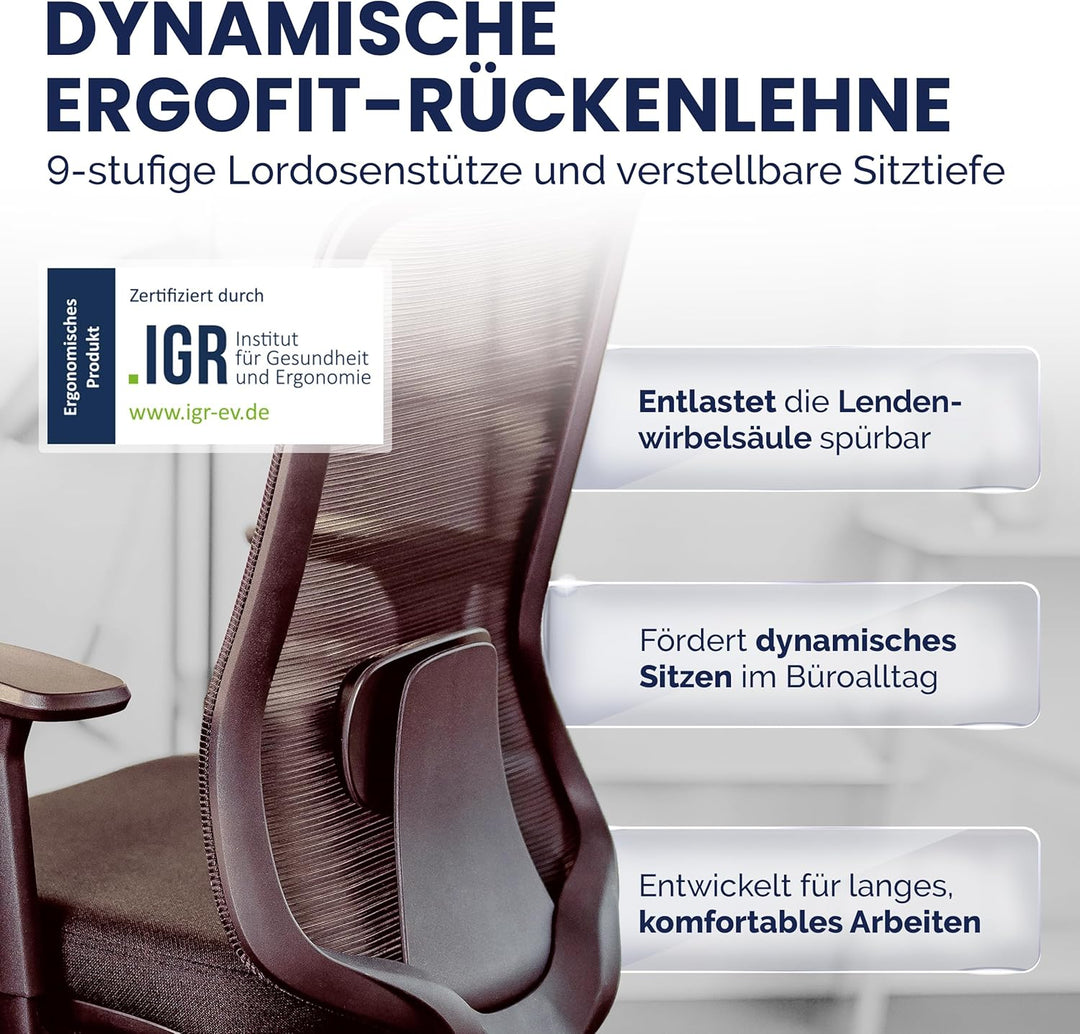 SCHEKKA® Bürostuhl Ergonomisch Testsieger - Besonders individuell Einstellbarer Schreibtischstuhl mi