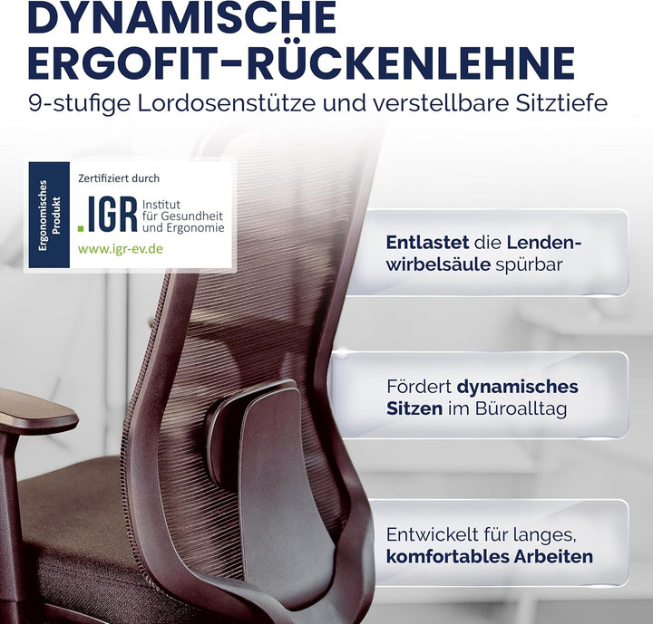 SCHEKKA® Bürostuhl Ergonomisch Testsieger - Besonders individuell Einstellbarer Schreibtischstuhl mi