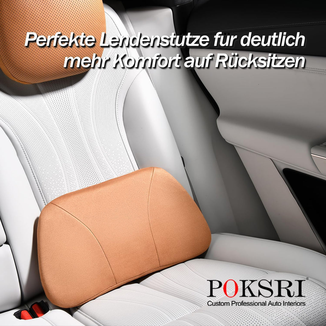 Lendenstützkissen Auto, Memory Foam Füllung &amp; Hautfreundliches Samtleder – Taillengerechte Passform