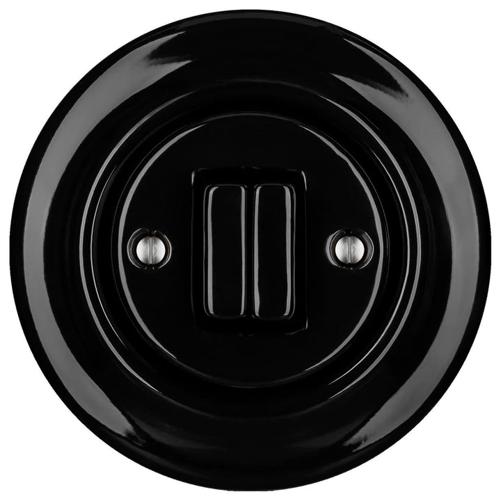 Unterputz Porzellan Retro Doppelschalter, All-in-One, Serie PR1 schwarz