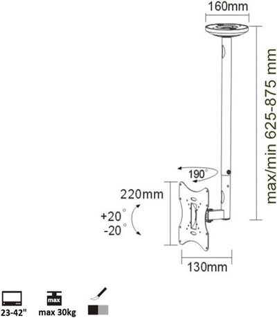 Maclean MC-504A B Fernseher TV Deckenhalter Deckenhalterung LCD Plasma LED TV 23-42" Zoll VESA 200 3