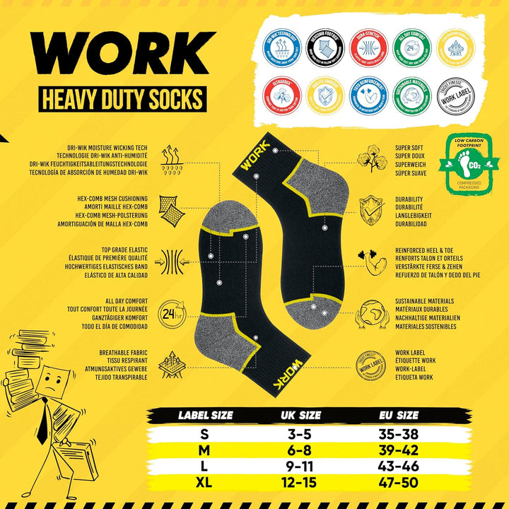 SOXCO 10 Paar Kurze Arbeitssocken Herren Quarter Socken WORK Socks 39-42 Schwarz, 39-42 Schwarz