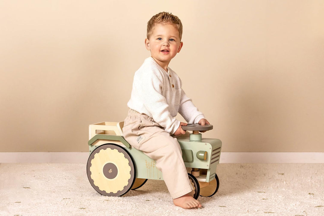 Little Dutch Traktor Rutschfahrzeug mit Lenkrad Holz Kinder Laufrad grün - Little Farm