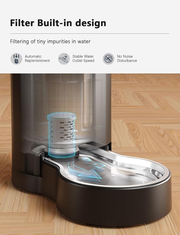 Automatischer 7-Liter-Filter für Hunde und Katzen, Wasserspender mit Edelstahlnapf, Schwerkraft-Bewä
