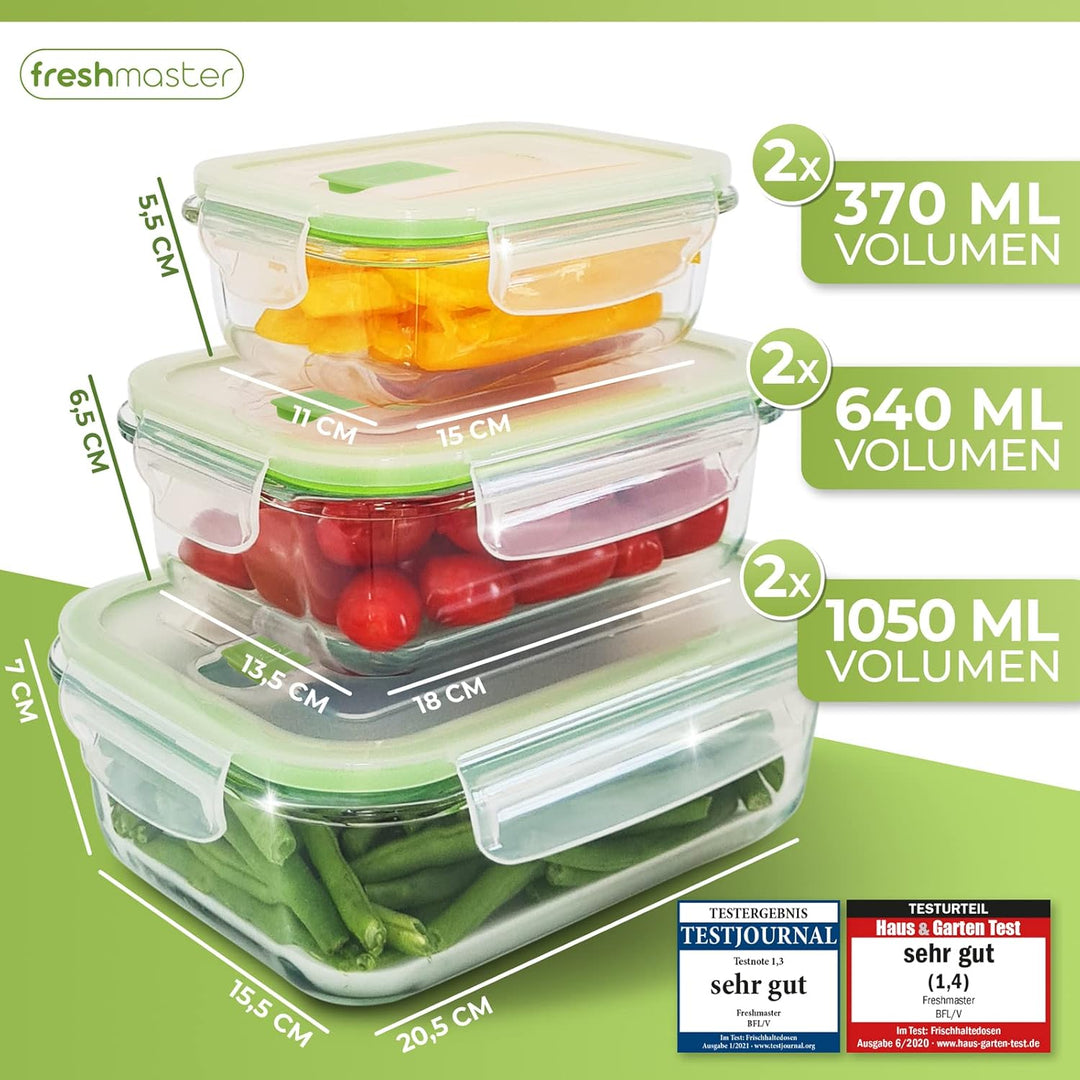 Fresh Master 12 Stück Vorratsbehälter aus Glas 100% auslaufsicher und luftdicht mit Deckel für Leben