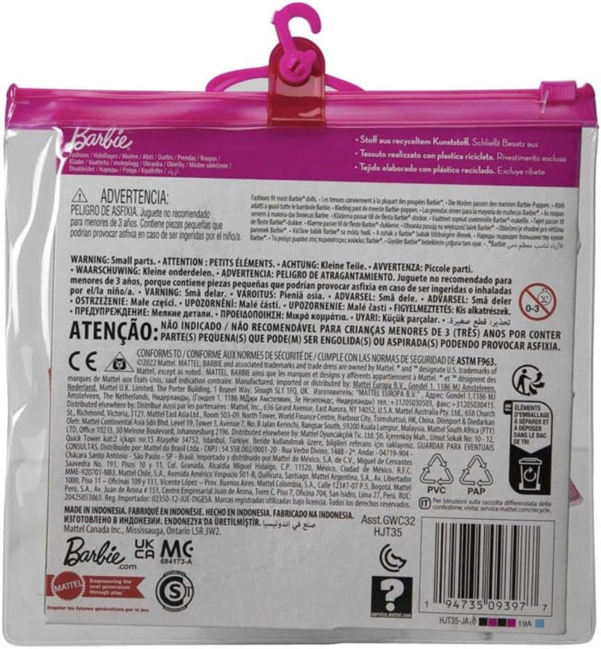 Barbie Fashion Pack – HJT35 – Kleidungsset für Puppen – Minikleid mit Puppenschulter, langes Kleid,