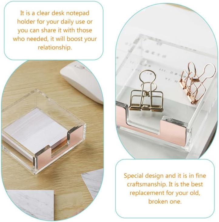 LALAFINA 2 Stück Transparenter Memo Pad Holder mit Roségoldenem Stiftehalter Praktischer Notizzettel