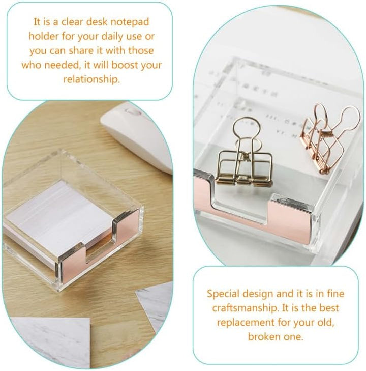 LALAFINA 2 Stück Transparenter Memo Pad Holder mit Roségoldenem Stiftehalter Praktischer Notizzettel