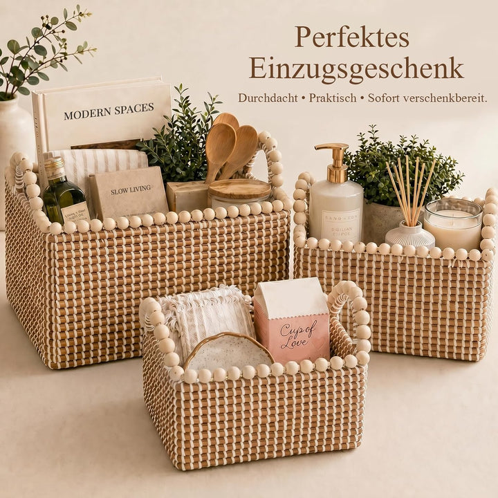 3 Stk Aufbewahrungs Boxen Dekorativer Korb aus Seegras Kisten Badezimmer Körbe Geflochten Spielzeug