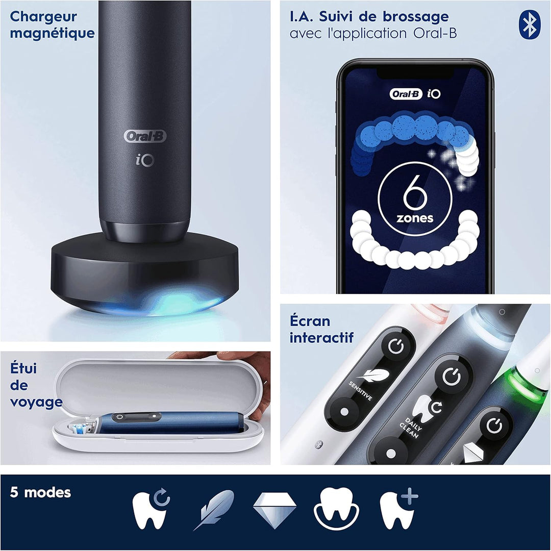 Oral-B iO 7N Elektrische Zahnbürste, weiss, mit Bluetooth, 2 Aufsteckbürsten, 1 Reiseetui, Weiss