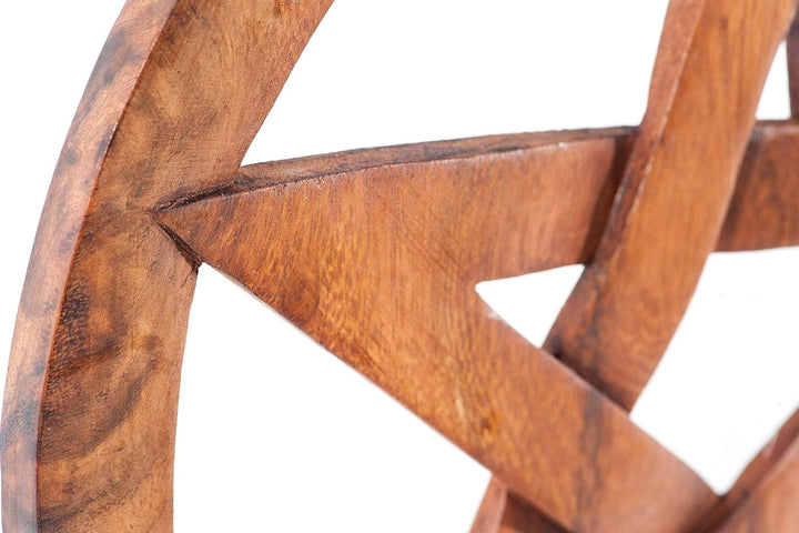 Windalf Grosses Schutz Holzskulptur SALUR Ø 30 cm Wunsch Pentagramm im Kreis Holzrelief Handarbeit