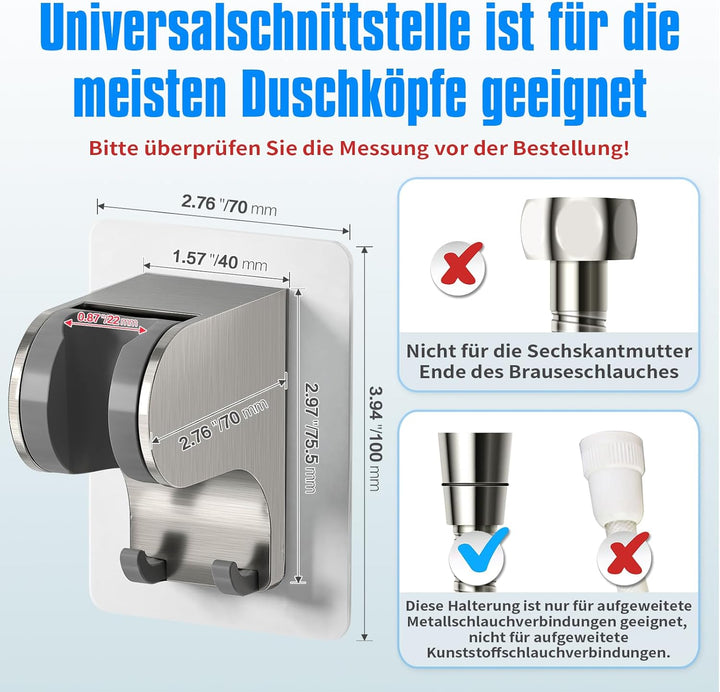 JONKEAN Duschkopfhalterung ohne Bohren, 3M Kleber Handbrause Halterung, 45° Verstellbare Duschbrause