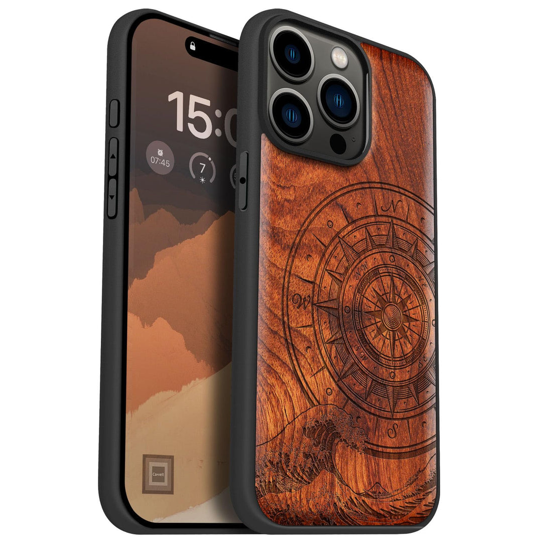 Carveit Holz Cover für iPhone 15 Pro Max Handyhulle kompatibel mit MagSafe Massivholz für Apple 15 p