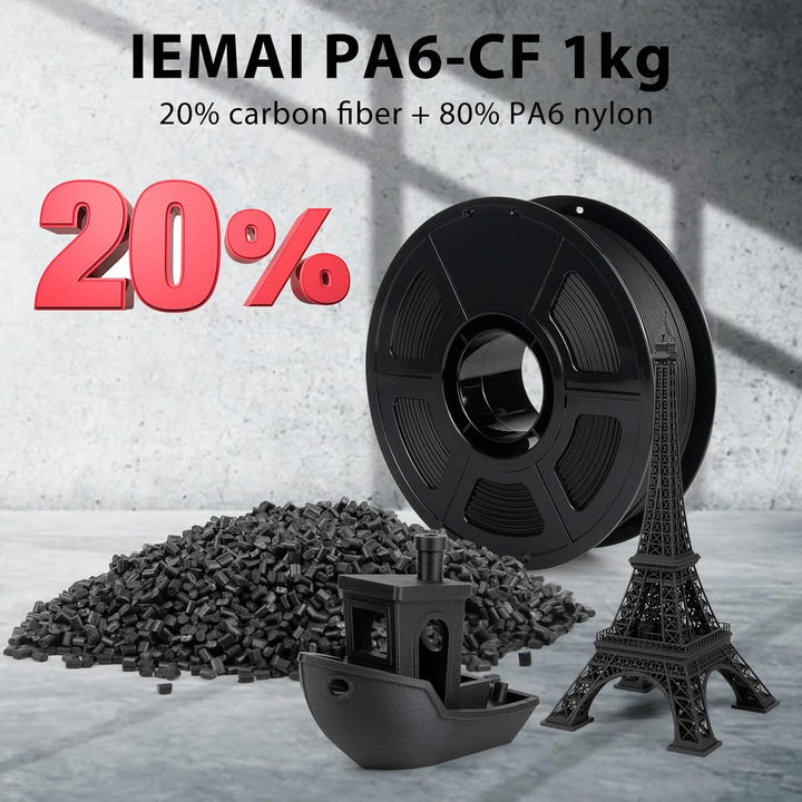 IEMAI Nylon Kohlefaser Filament 1Kg, PA6 CF 3D Drucker Filament, Hohe Festigkeit Carbon Fibre 1.75 m