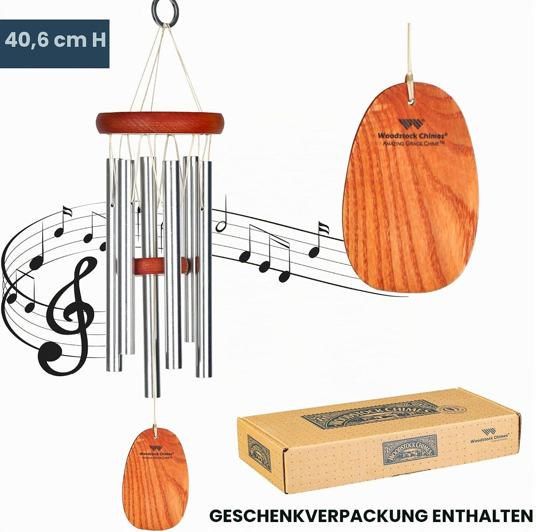 Woodstock Windspiel Amazing Grace, Silber, 40,6 cm 40,6 cm Single, 40,6 cm Single