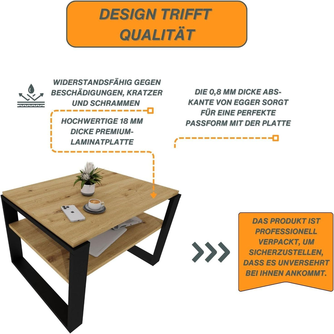 CraftPAK Wohnzimmer Tisch für Couch aus hochwertigem Holzwerkstoff, Stabiler & moderner Couchtisch m
