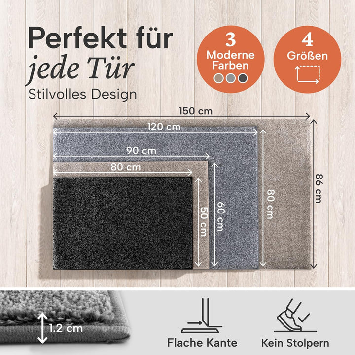 Blumtal Fussmatte 50x80 cm - Mikrofaser Schmutzfangmatte mit wasserdichter TPR-Rückseite - rutschfes