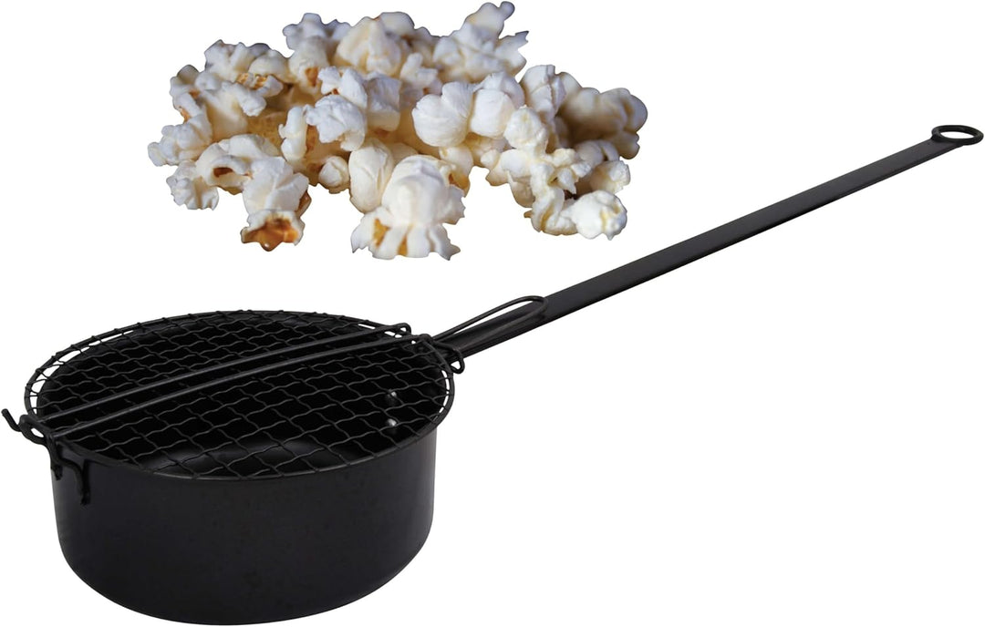degawo Popcorn Pfanne fürs Lagerfeuer mit langem Griff aus Karbonstahl