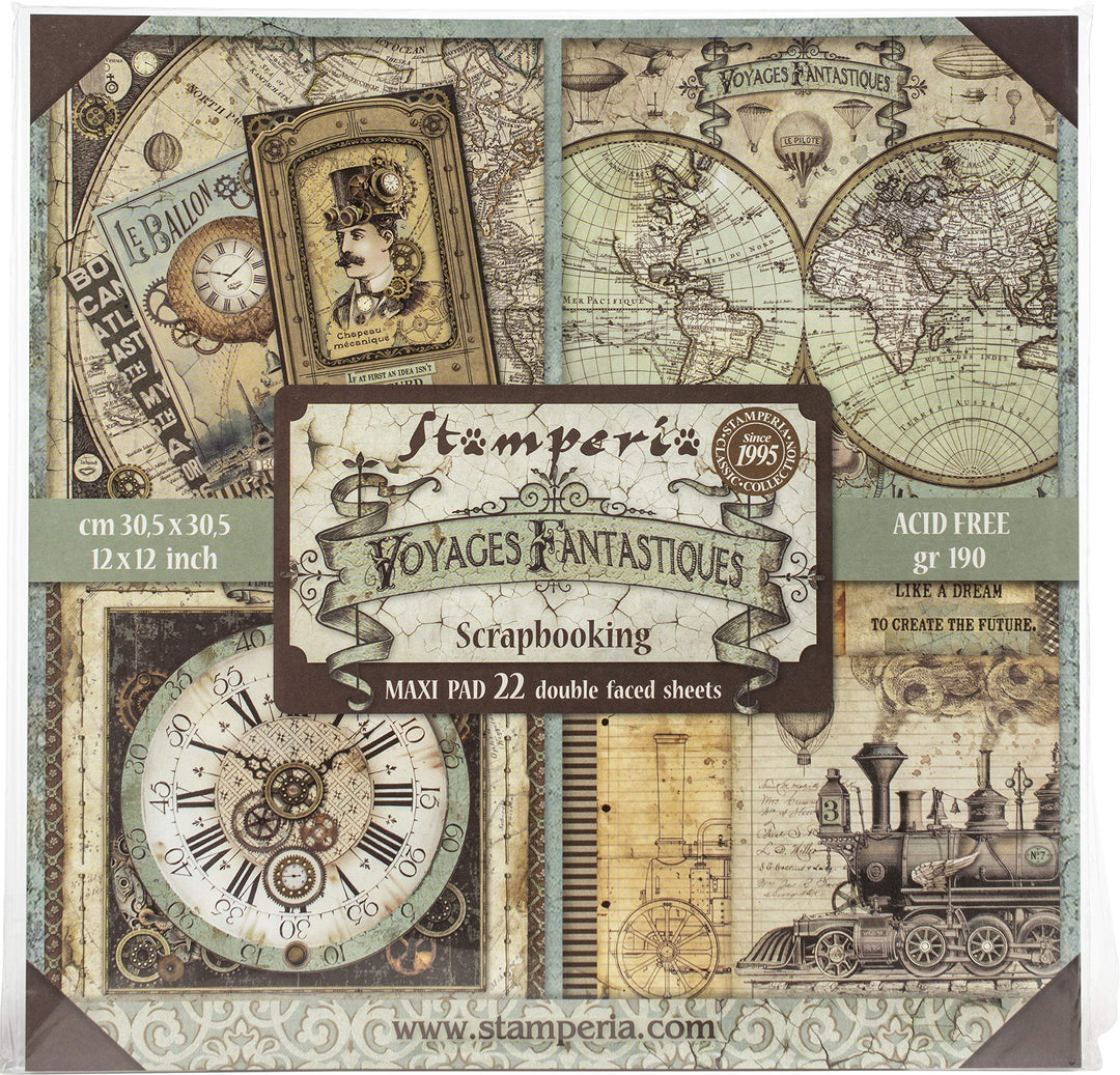Stamperia Voyages Fantastiques Doppelseitiger 22 Blatt Block, 30,5 x 30,5 cm, mehrfarbig, 1 Block Vo
