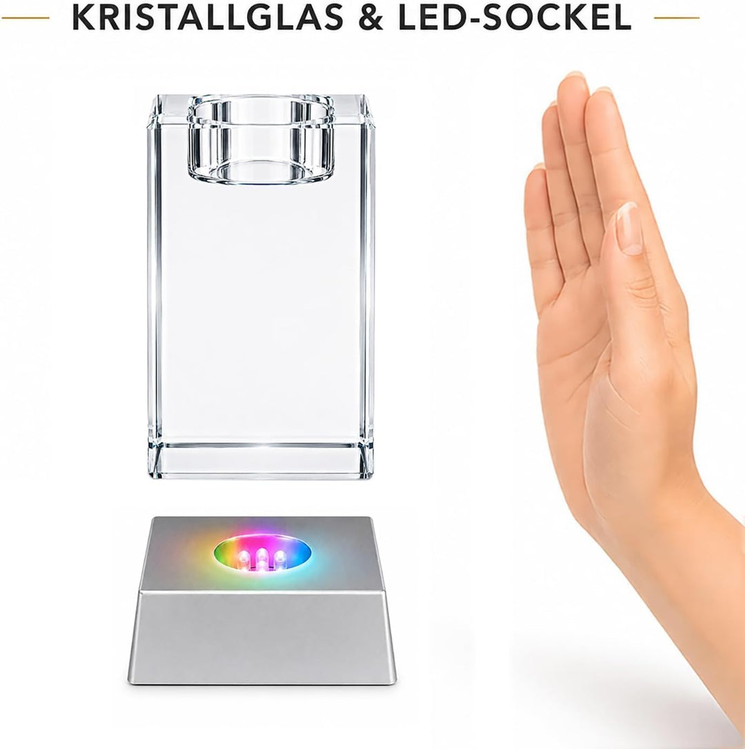 Kaltner Präsente Stimmungslicht LED Kerze/Kristall Glasblock / 3D-Laser-Gravur Teelichthalter Herz R
