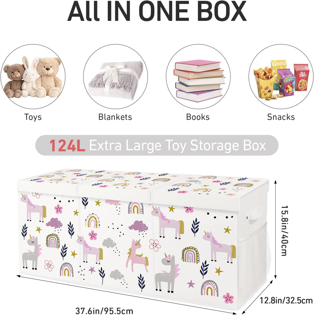 Spielzeugkiste Aufbewahrungsbox mit Deckel Kinder 96 x 32 x 40 cm, Faltbare und Platzsparend für Kin