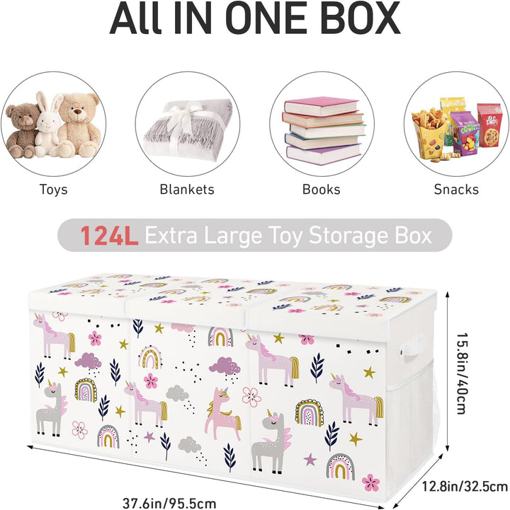 Spielzeugkiste Aufbewahrungsbox mit Deckel Kinder 96 x 32 x 40 cm, Faltbare und Platzsparend für Kin