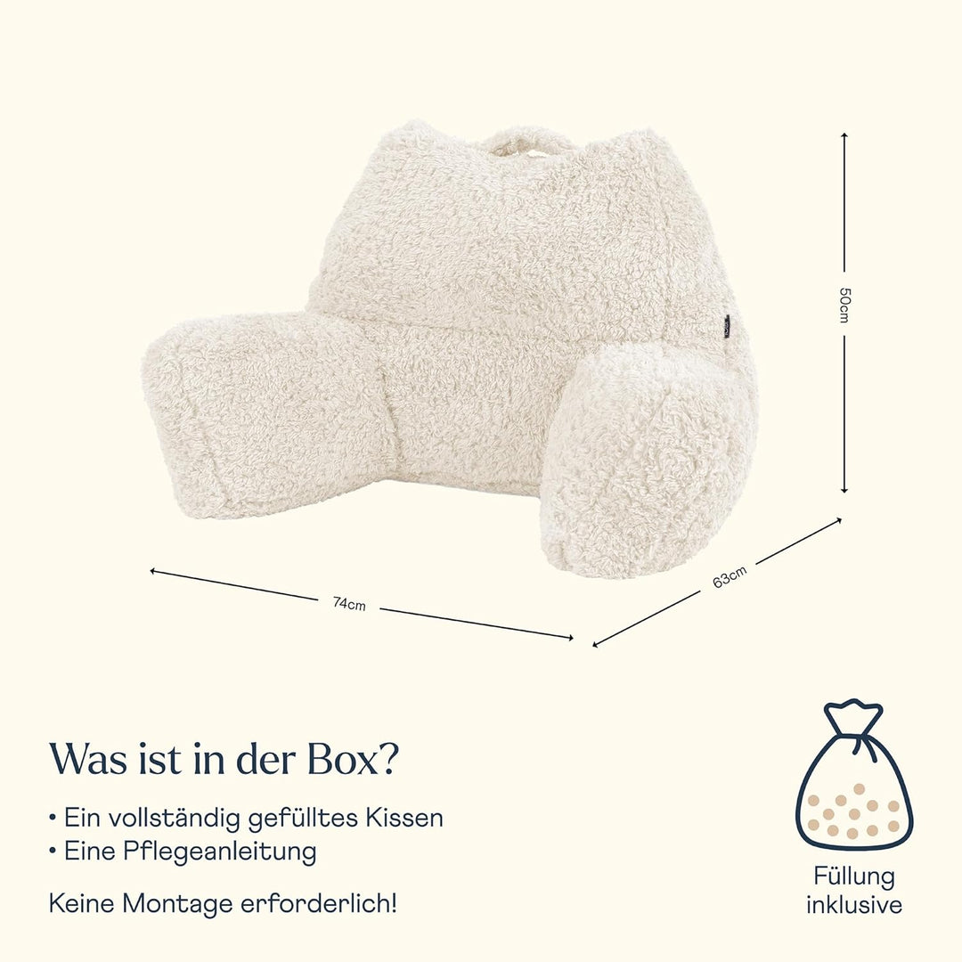 Icon Teddybär Rückenlehne Lesekissen, Creme, Lesekissen Flauschig mit Sitzsack Füllung, Rückenstütze