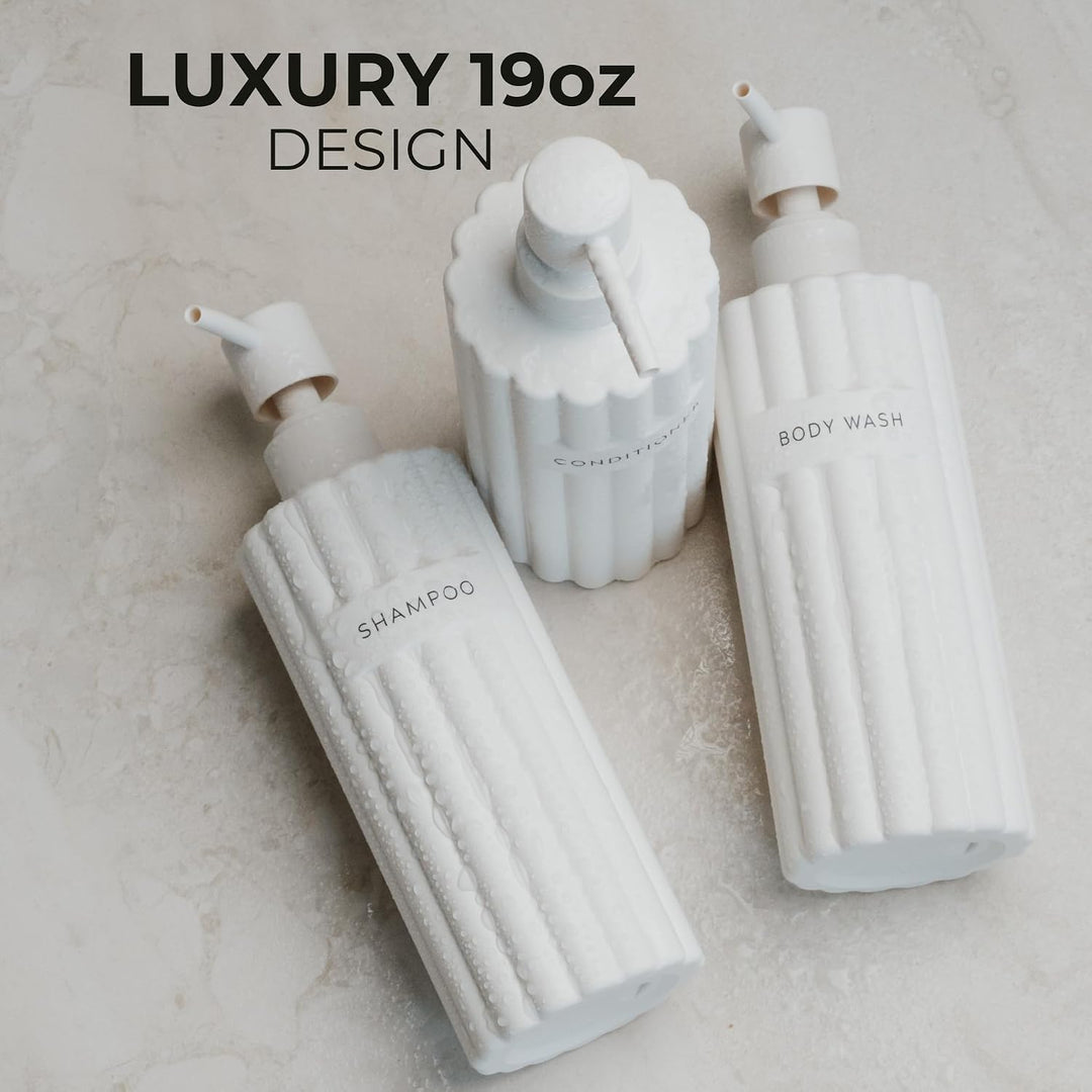 Stilvoller Shampoo- und Spülungsspender-Set mit 3 Stück – Moderne Duschseifenflaschen mit Pumpe und