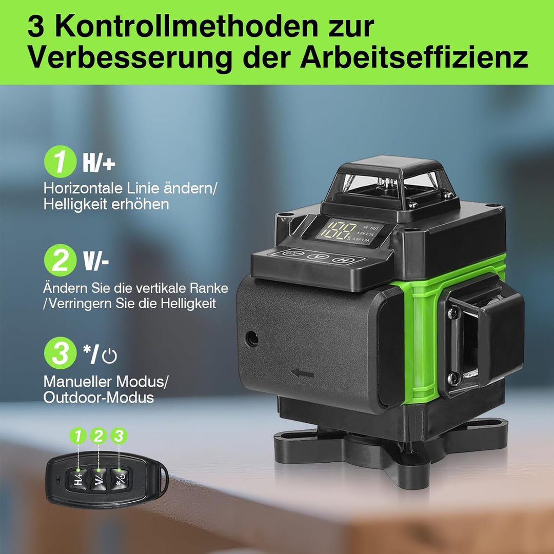 Kreuzlinienlaser Geevorks Laser Wasserwaage 4D 16 Linien 3° Selbstnivellierende 2*2,4 Ah Akku 25M fü