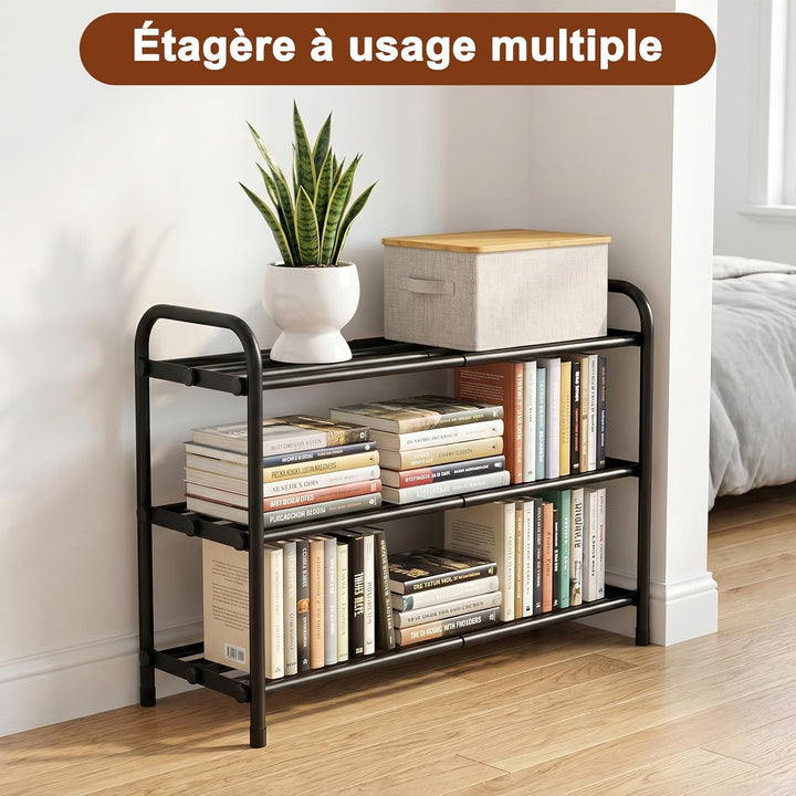 Expandable Schuhregal – 3 Ebenen Metall-Schuhregal mit Ausziehbarer Breite (42-80 cm) in Schwarz, id
