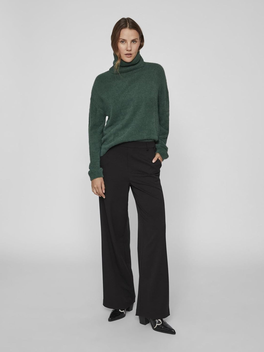 Vila Damen Vilajuli Rollneck L/S Knit-Noos Pullover, Pineneedle