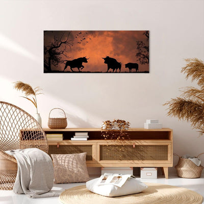 Panorama Bilder auf Leinwand 100x40cm Leinwandbild Tier wütend Stier Gross Wanddeko Bild Schlafzimme