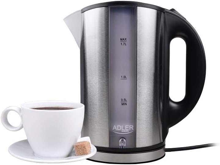 Adler AD 1216 FO-AD1216, Kunststoff, 1.7 liters, Silber/Schwarz 1 - Pack Noir, plastique 1.7 Liter,
