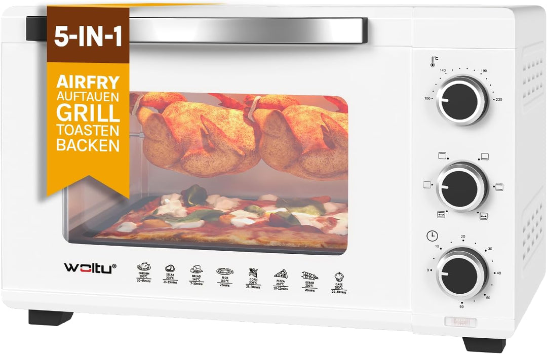 WOLTU Mini Backofen 32 Liter, 1600 Watt Toasterofen | Pizzaofen | Herausnehmbares Krümelblech mit Ti